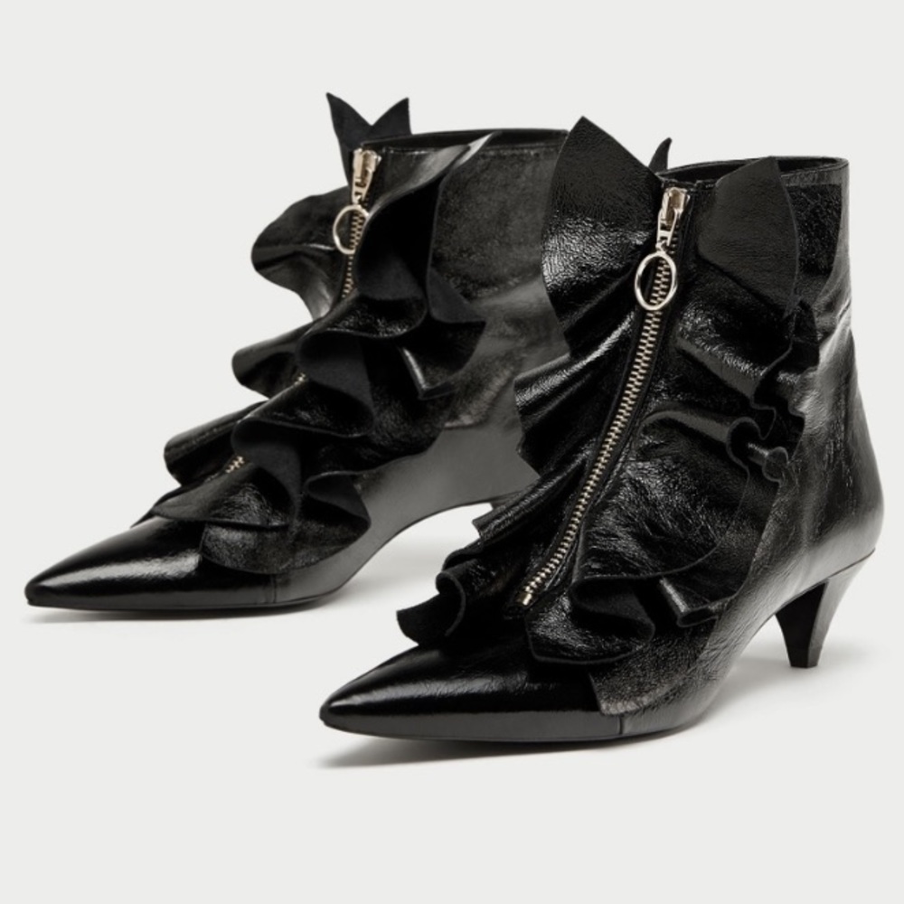 Black Zara ruffle boots size 8